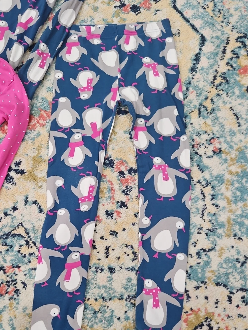 Kids Penguin Print Navy & Pink Pajama Set - Brand